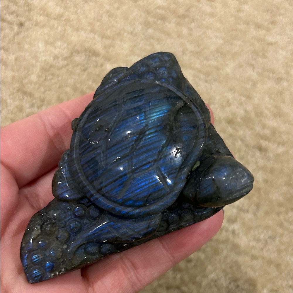 Blue Labradorite Turtle Crystal Figurine